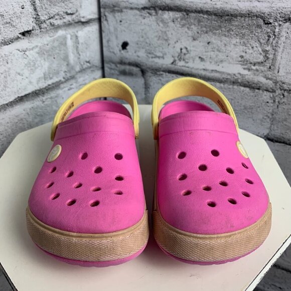 Crocs Bayaband Pink Yellow Clog Sandals - Picture 2 of 8